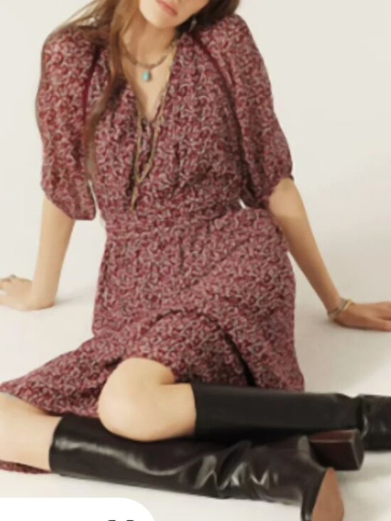 Ba&sh Robe Kama in Bordoax silk/viscose a-line textured flowy Dress Sz 2 - Picture 1 of 16